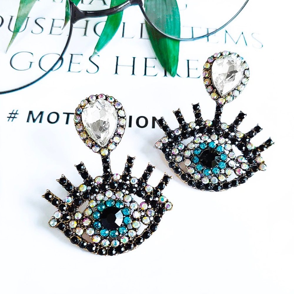 2/$20! Gold/Crystal Evil Eye Statement Earrings - Picture 4 of 7
